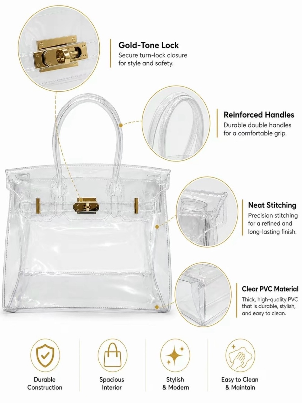 Boatkin Clear Jelly Transparent Tote Bag with Gold Hardware - Picture 7 of 12